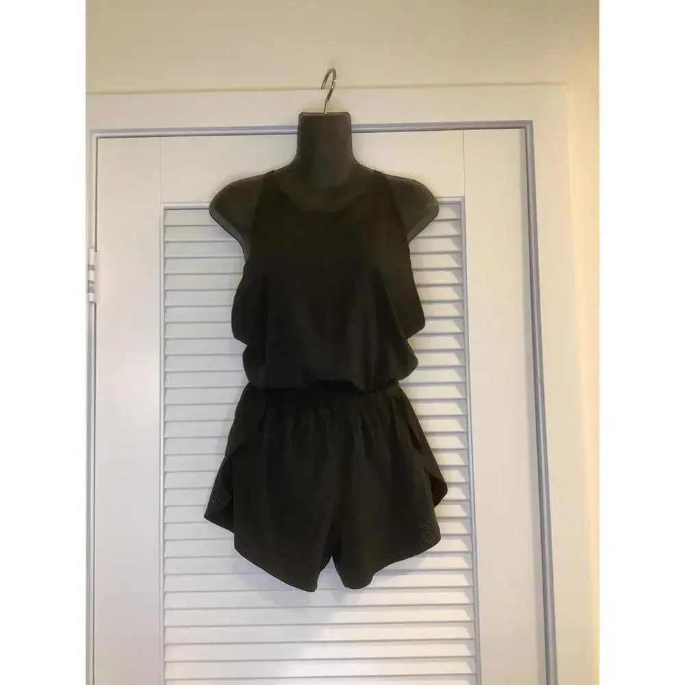 Athleta Speedwork Black Crossover Strap Featherweight Built in Brief Romper XXS - Picture 2 of 7